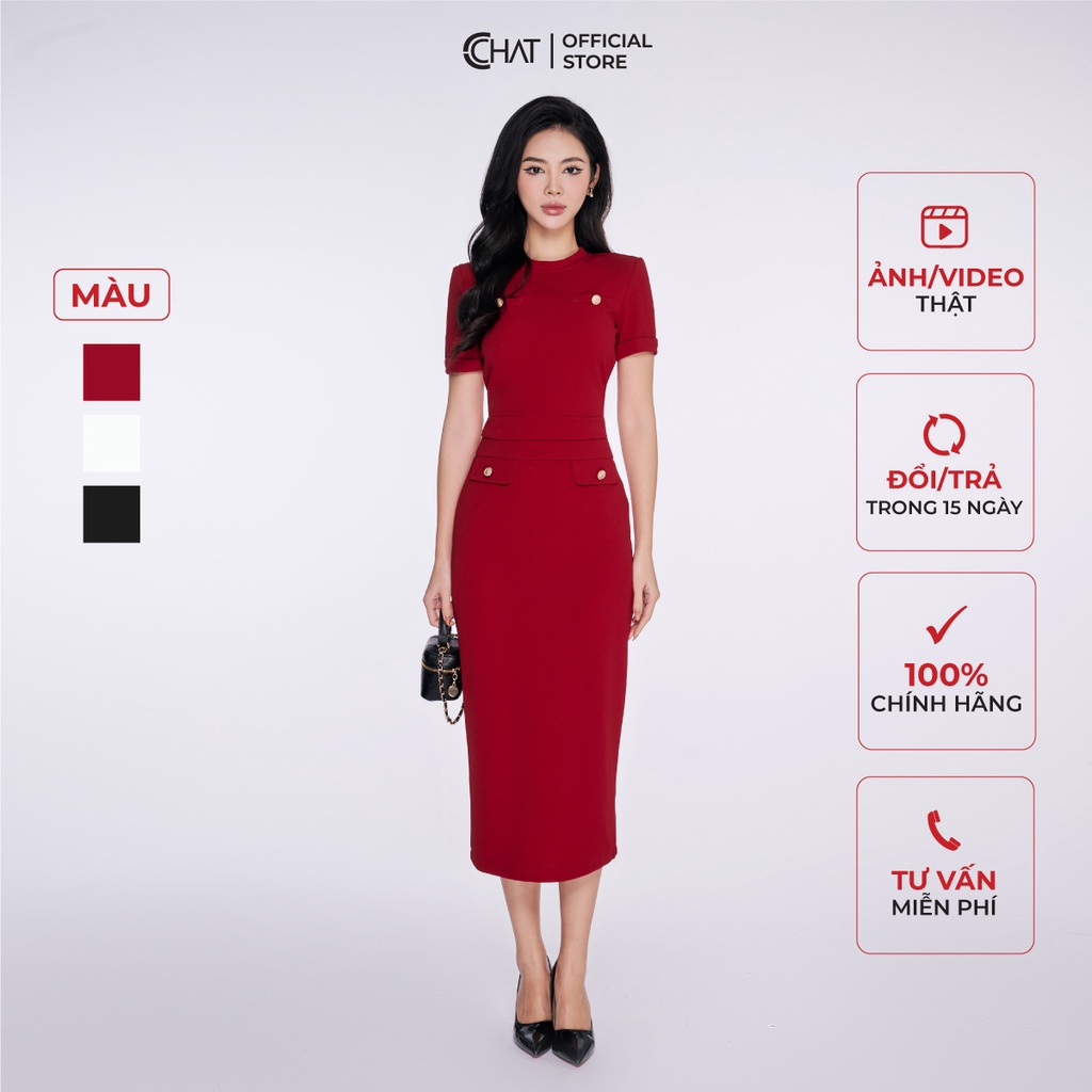 Chân Váy 𝐂𝐂𝐇𝐀𝐓 Dáng Bút Chì Basic 2 Nắp Túi Chất Thun Cao Cấp Mềm Mịn 22CDC2040OT