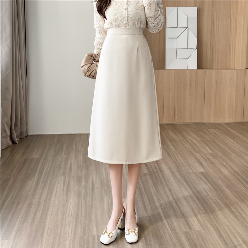 Chân Váy Chữ A Công Sở Dáng Dài Cạp Cao Xẻ Sau