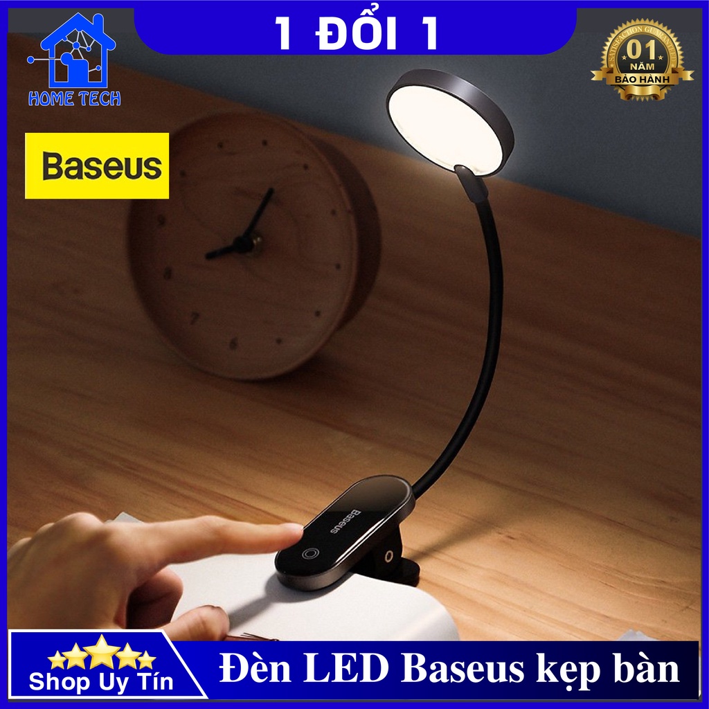 Đèn LED đọc sách kẹp bàn mini BASEUS, bảo vệ mắt, điều khiển cảm ứng 3 mức sáng, làm việc, trang trí