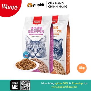 Thức ăn hạt mèo wanpy topping viên gà/cá hồi đông khô