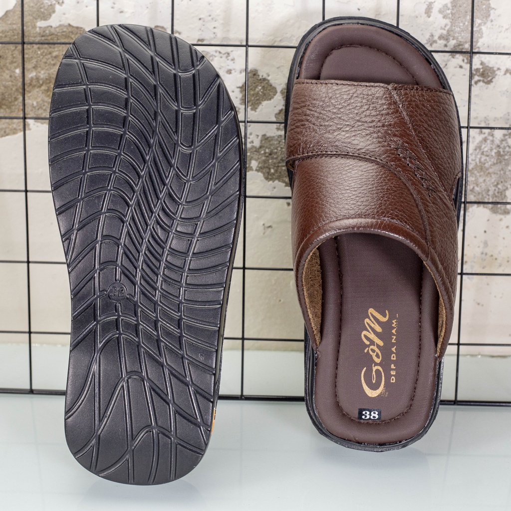 Dép nam quai ngang da bò thật khâu chỉ chắc chắn , siêu nhẹ chân , Gòm Q