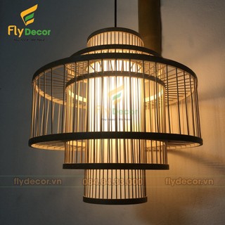 Đèn mây tre thả trần lồng tăm 3 tầng hình bánh Gato - Flydecor