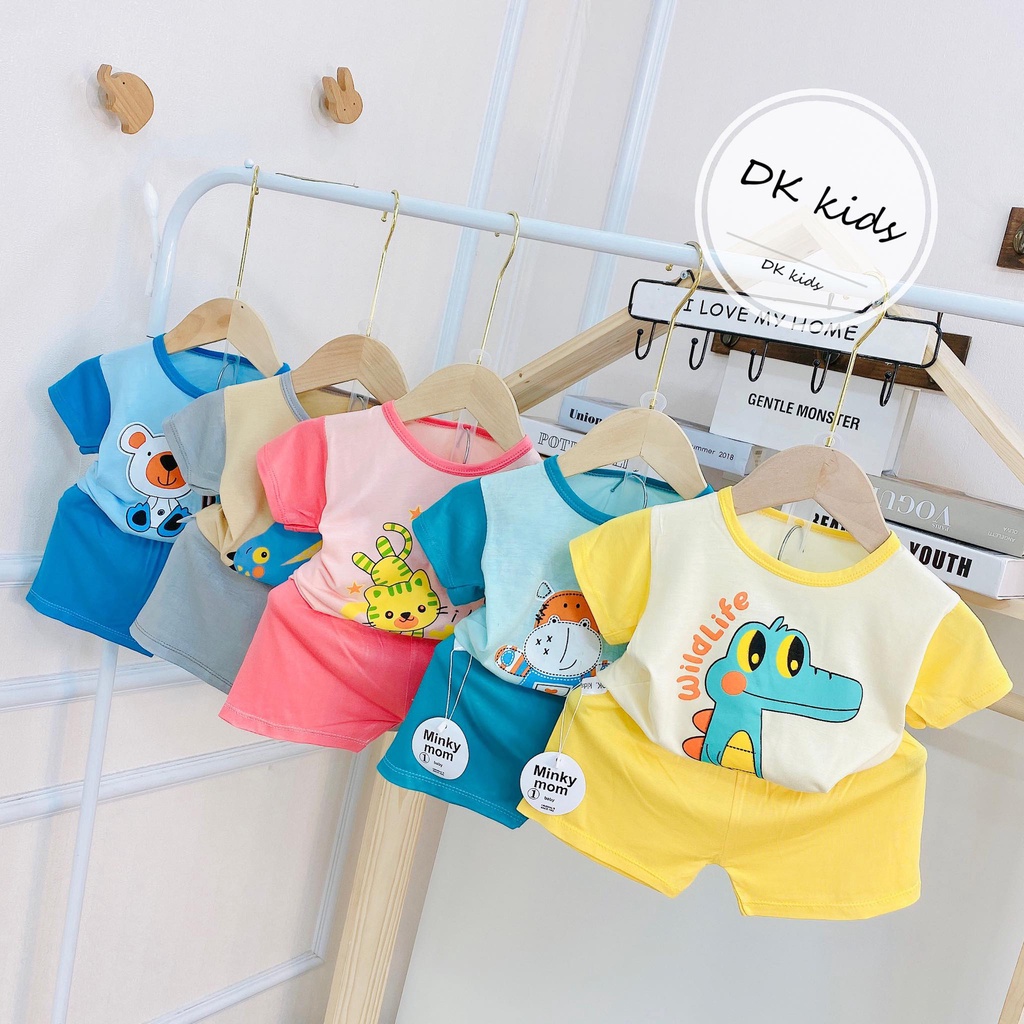 (M1) Bộ Cộc Thun Lạnh Cao Cấp Phối Hình Thú Cưng Dễ Thương, Bộ Quần Áo Cộc Tay Cho Bé Mặc Nhà