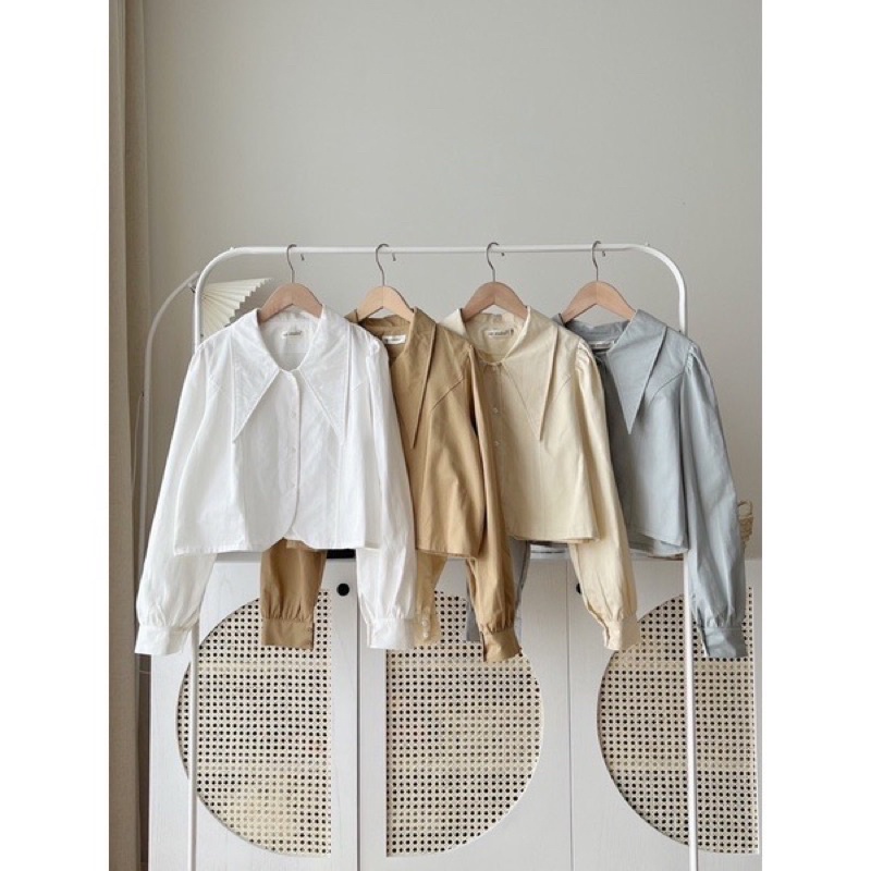 Áo sơ mi nữ kiểu, áo sơ mi croptop tay dài cổ sen chất kaki thô Thời Trang B.Y Tea Clothing