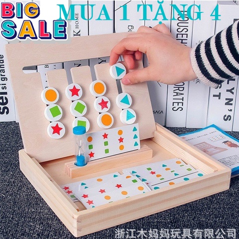 Đồ chơi giáo dục nhận thức sớm montessori - Di chuyển màu sắc trong bảng logic 2 mặt, chất liệu- có hộp- gỗ cao cấp