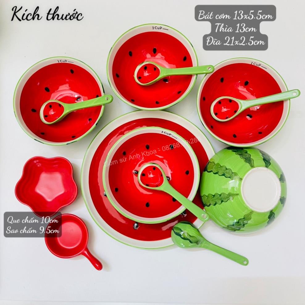 Siêu Sale - Bát Đĩa Gốm Sứ Decor, Bát Ăn Cơm, Bát Ăn Chè, Chén Dĩa Dễ Thương Bộ Bát Đĩa Sét Bát Đĩa Dưa Hấu 13 Món