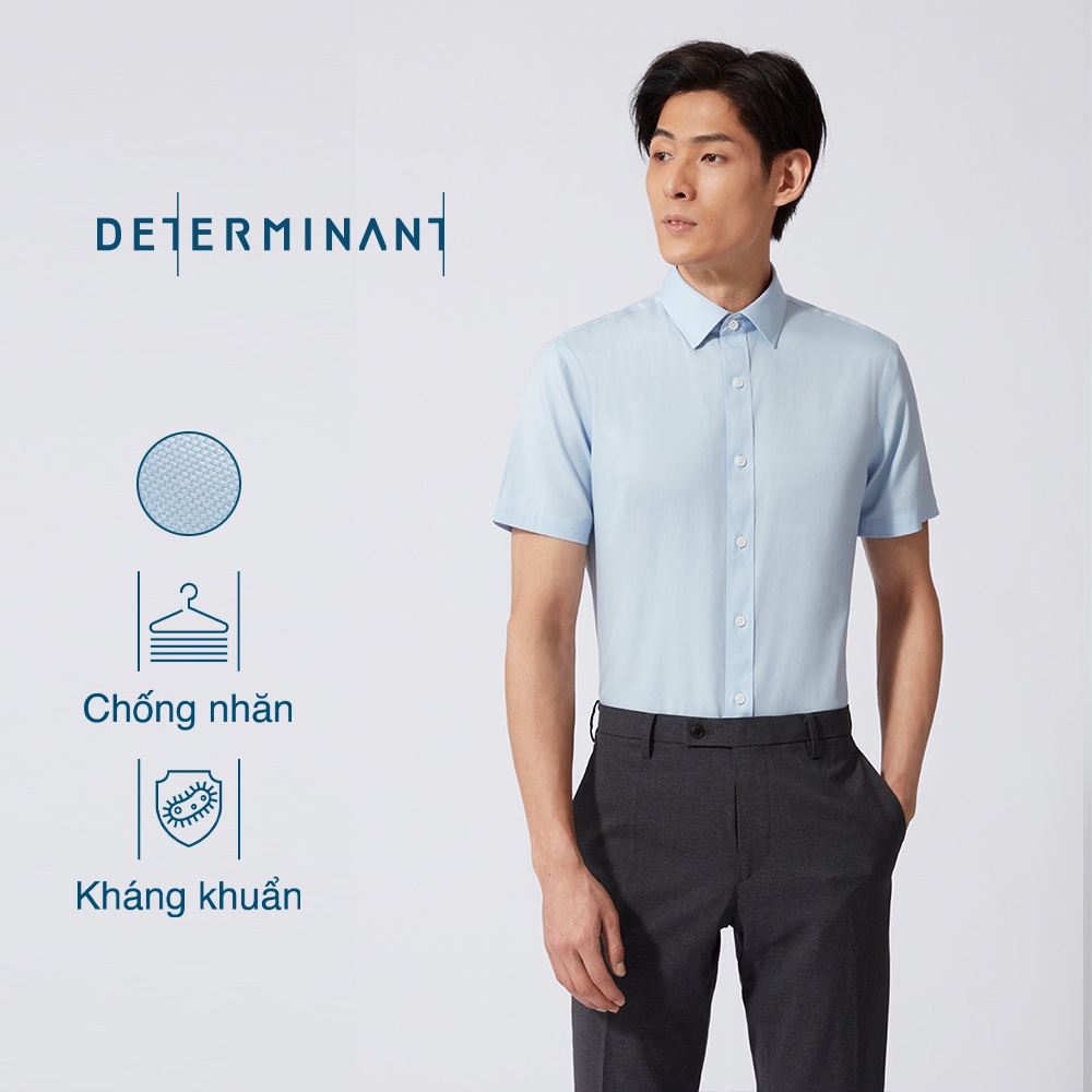 Áo sơ mi nam tay ngắn Cotton chống nhăn kháng khuẩn thương hiệu Determinant - màu Xanh nhạt [301S]