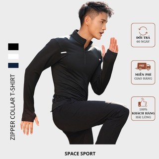 Áo Thun Tay Dài Thể Thao, Áo Legging Giữ Nhiệt Khoá Kéo Tập Gym, Chạy Bộ Đạp Xe