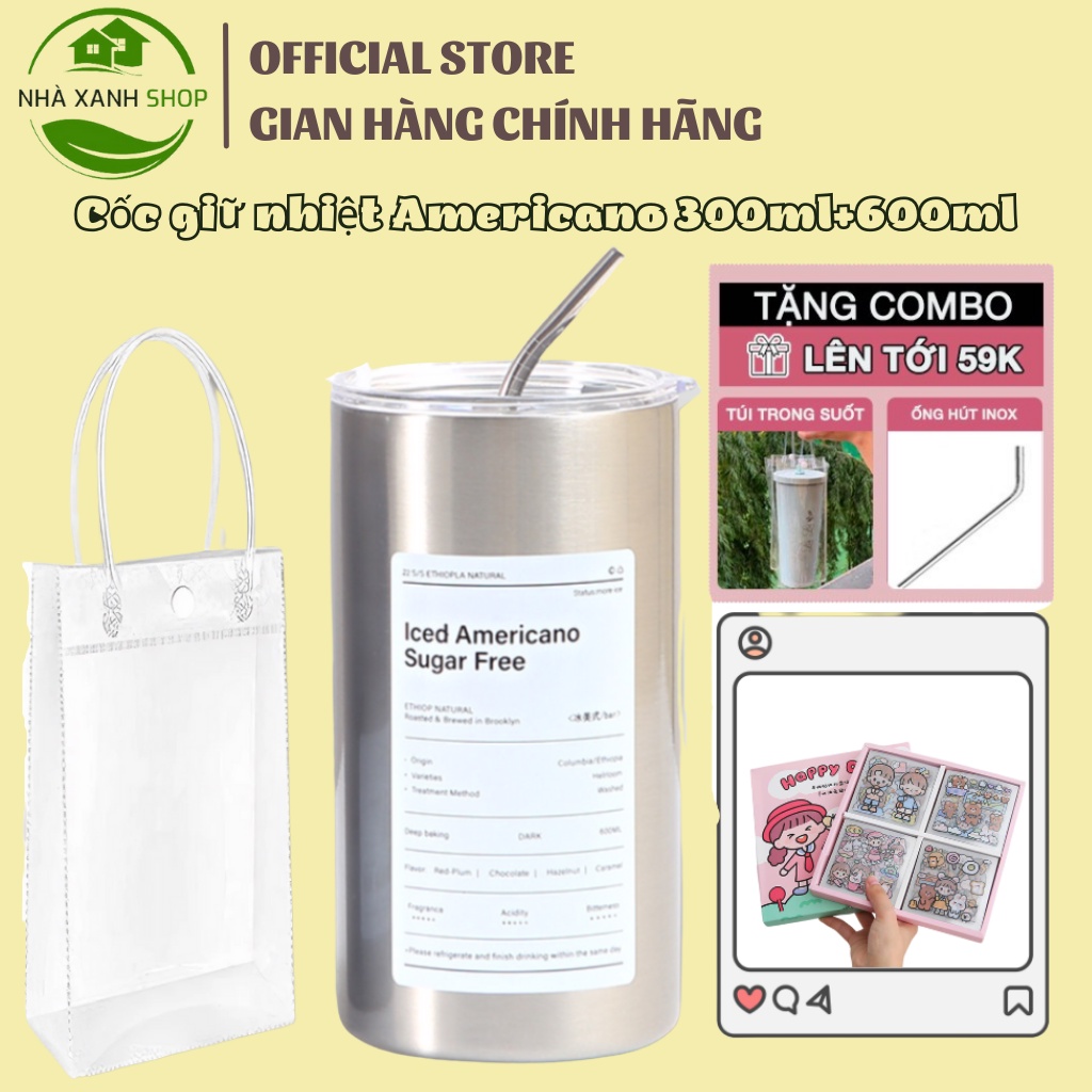 Cốc giữ nhiệt inox chuẩn 304 cao cấp, ly uống cafe giữ nhiệt dung tích 600ml, giữ nhiệt từ 8-12 giờ, tặng kèm ống hút