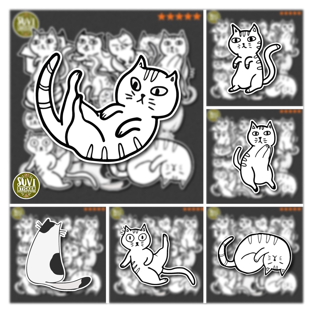 Combo 20 Sticker Bw Cats chống nước sticker dán laptop, điện thoại, đàn guitar, mũ bảo hiểm, vali. CB20-13