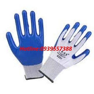 Combo 12 đôi găng tay phủ sơn xanh , găng tay bảo hộ lao động