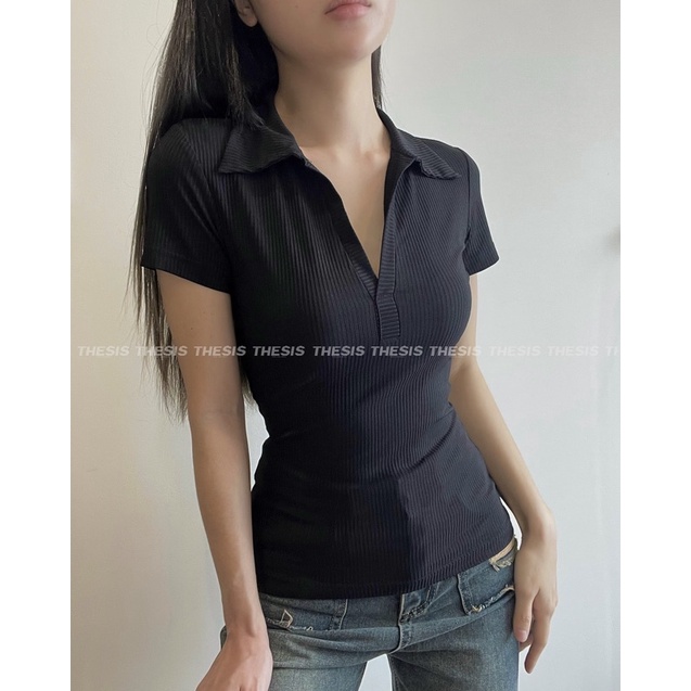 Áo Cổ V Ngắn Tay Dáng Dài - Áo Thun Tăm Lạnh THESIS