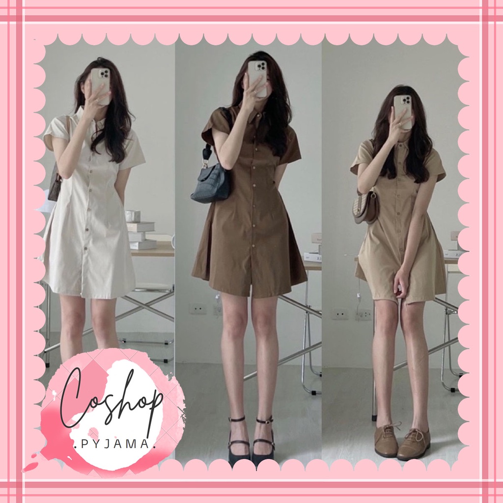 Váy Sơ mi Kaki Thô Mềm Chiết Eo Lưng Chun Phong Cách Ulzzang Hàn Quốc Thu Thảo Shop.