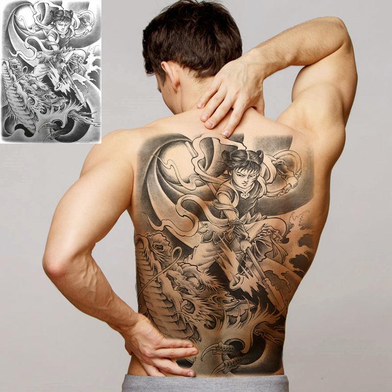 Full lưng hình xăm dán Nezha gắp rồng gân chống thấm nước bền xã hội nam nữ chân thực che sẹo hoa chân nửa cá