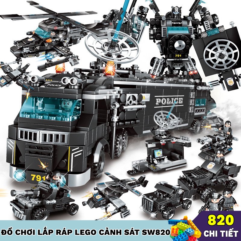 Bộ đồ chơi Lego Cảnh Sát SW820, Lắp ráp máy bay chiến đấu, Robot kèm lính cảnh sát đặc nhiệm