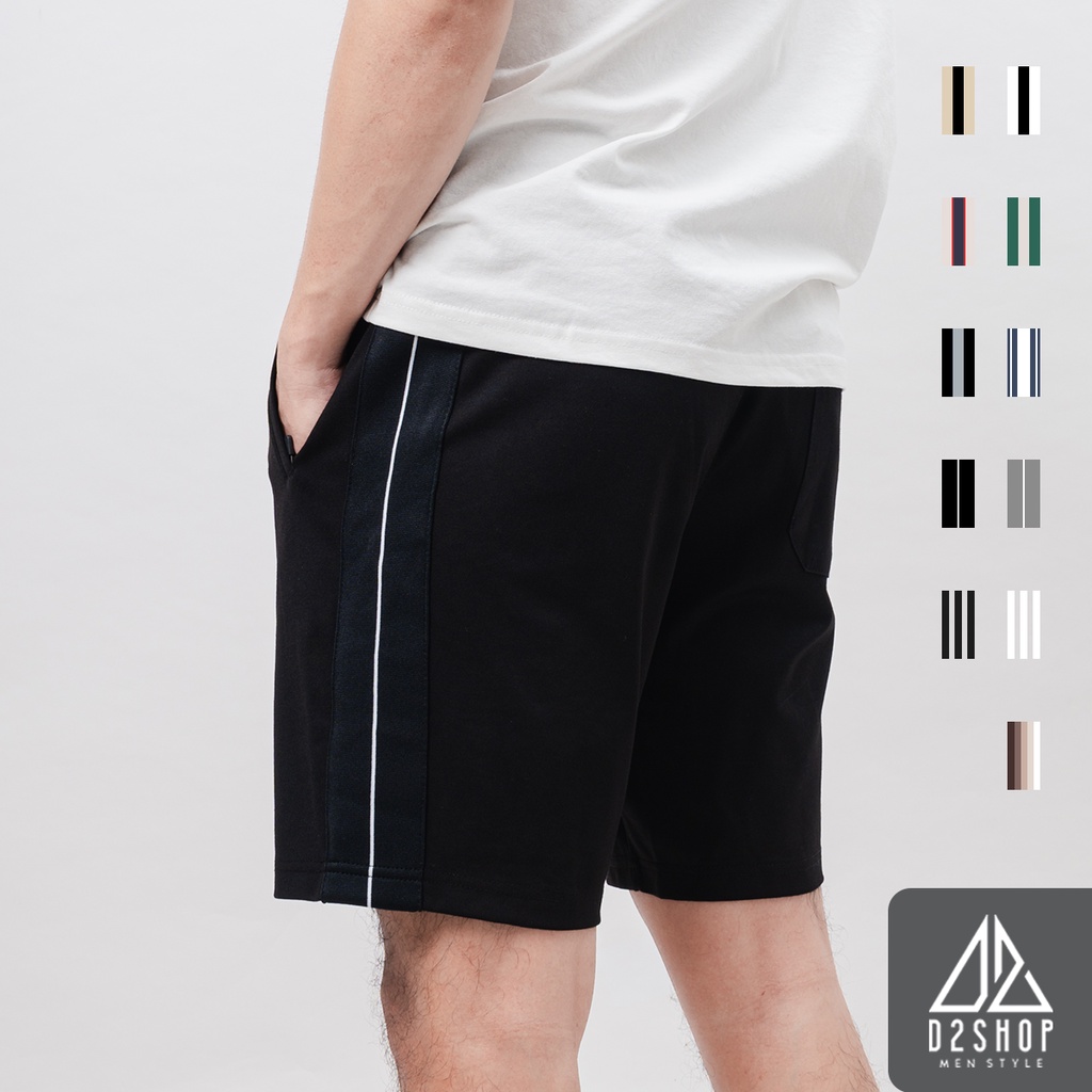 Quần short thun thể thao nam D2shop, Quần đùi nam phối 1 sọc trắng [L250PS]