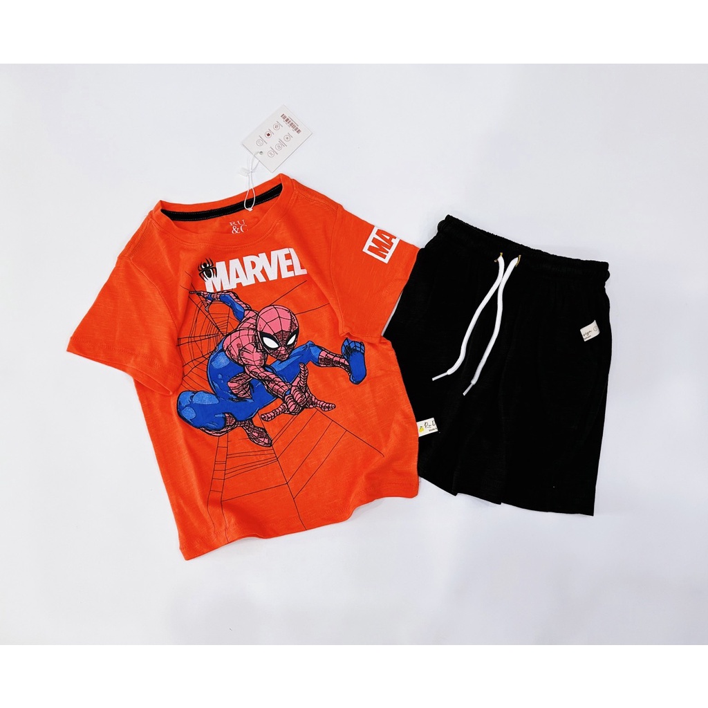 Quần áo tre em Bộ cộc bé trai vải cotton in marvel