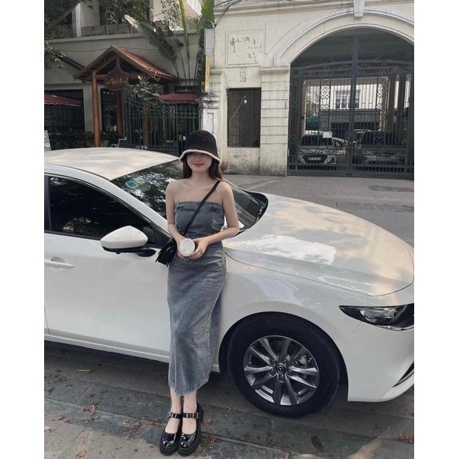 Váy Jean Cup Ngực Chun Eo