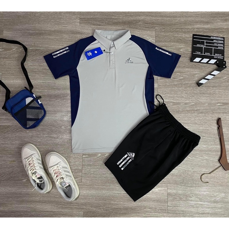 Bộ thể thao nam adidas, Bộ quần áo ngắn tay nam phối màu chất thông hơi dày đẹp