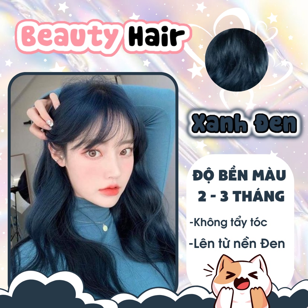 Thuốc nhuộm tóc xanh đen, thuốc nhuộm tóc màu đen xanh, tặng kèm trợ dưỡng và bao tay-Beautiful Hair