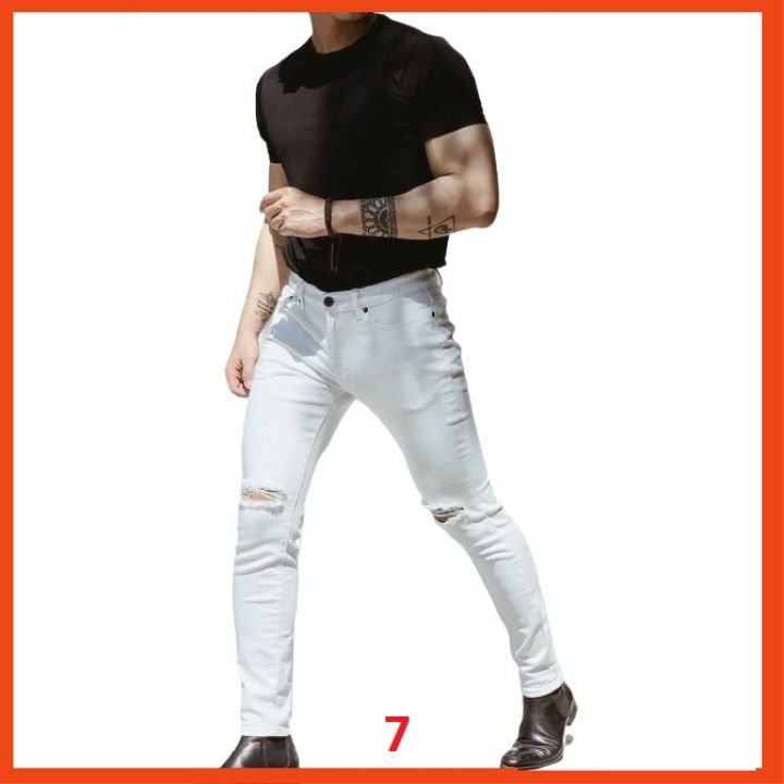 Quần jean nam màu trắng co giãn, quần bò nam mẫu mới Sale shop90 ms07