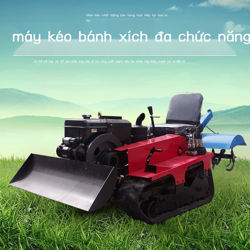 Máy xới quay bánh xích nhỏ đa chức năng bỏ rải phân bón vườn cây ăn trái đi xe kéo đất
