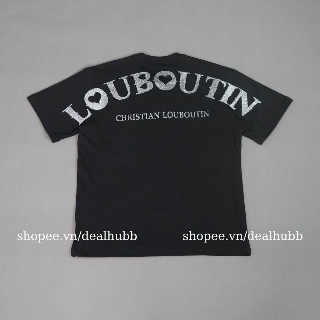 Áo louboutin chữ kim tuyến nam nữ phong cách luxury and casual Áo thun louboutin nam nữ form rộng vải cotton organic