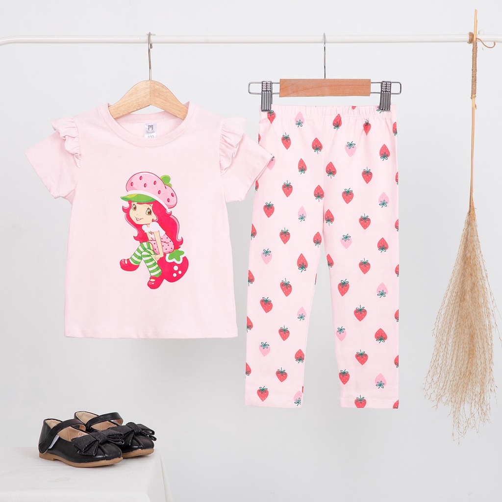 Đồ ngủ bé gái tay ngắn quần dài thun cotton in hình elsa mickey, bộ bé gái cánh tiên dễ thương Áo Lá Homewear NNB005