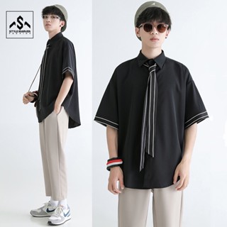 Bộ Quần Áo Sơ Mi Nam Ngắn Tay Phối Ca Vát Quần Tây Âu Phong Cách Hàn Quốc Stylemarven - AO SOMI 015 + JOGGER 066C