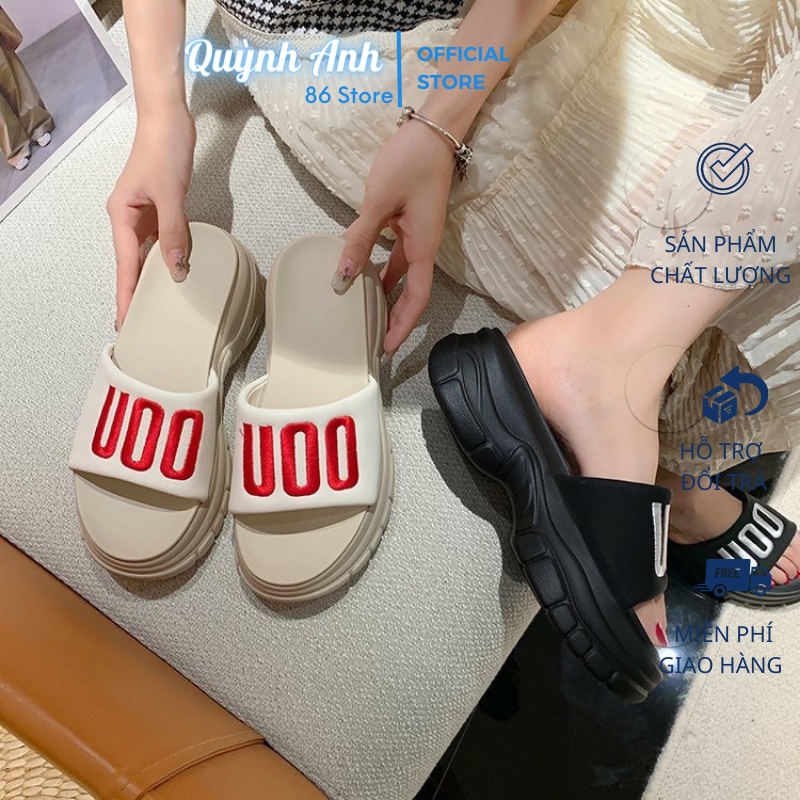 Dép Nữ Quai Ngang Đế Cao 5cm Thêu Chữ U0 (Hàng QC)