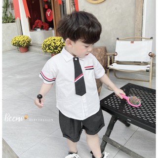 Bộ Sơ Mi Cà Vạt Phối Kẻ Cá Tính
