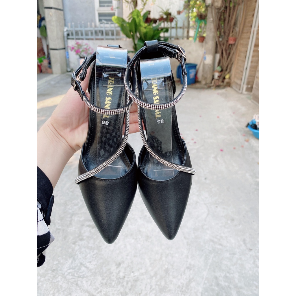 Giày cao gót bít mũi dây đá chéo 8.5cm