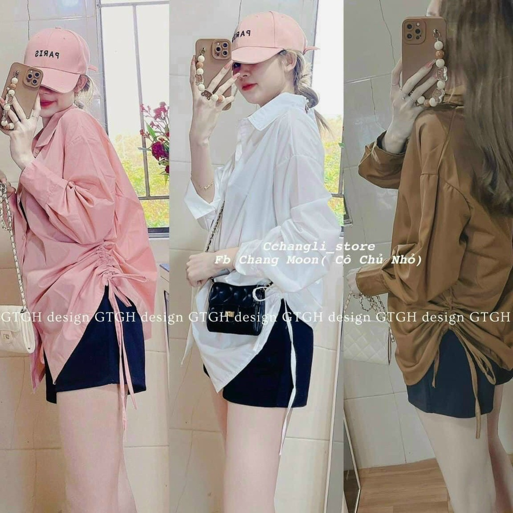 Áo sơ mi rút dây eo tay dài form rộng kiểu dấu quần, Áo sơmi nữ phông rộng đủ màu siêu xinh có hình thật