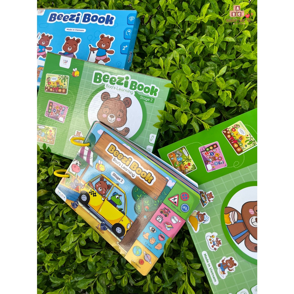 Học liệu bóc dán Montessori thông minh cho bé, busy book Beezi Book phiên bản mở rộng thêm tính năng tô xóa - xanh lá