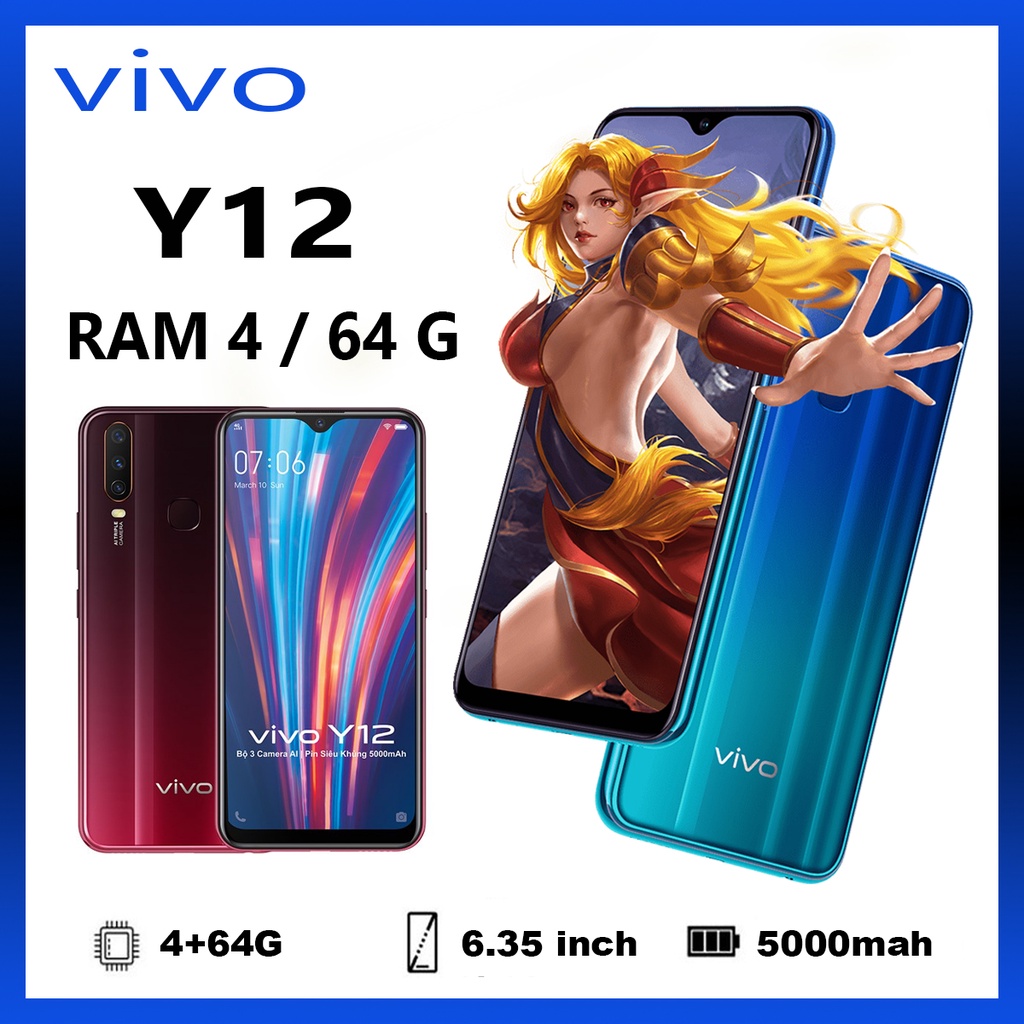 điện thoại Vivo Y12 2sim ram 4G rom 64G mới Chính Hãng, Màn hình 6.35inch, Camera đẹp Sắc Xảo