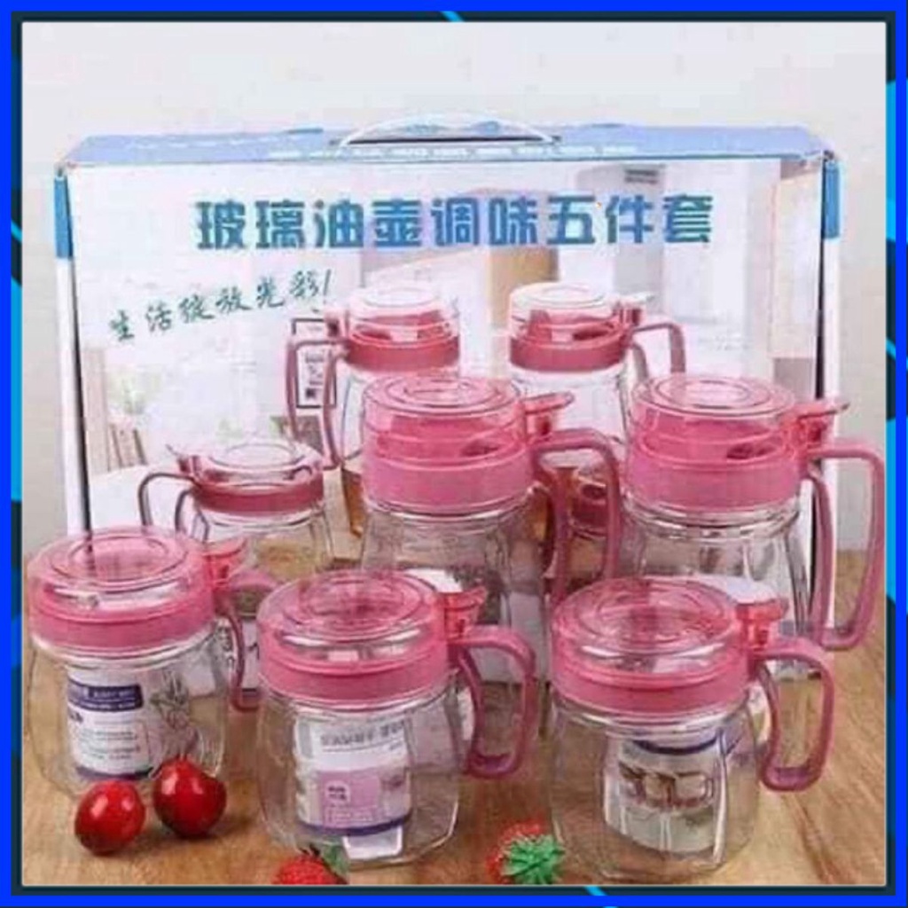 5 HŨ ĐỰNG GIA VỊ LẮP HỒNG , ĐẦY ĐỦ 5 KÍCH THƯỚC