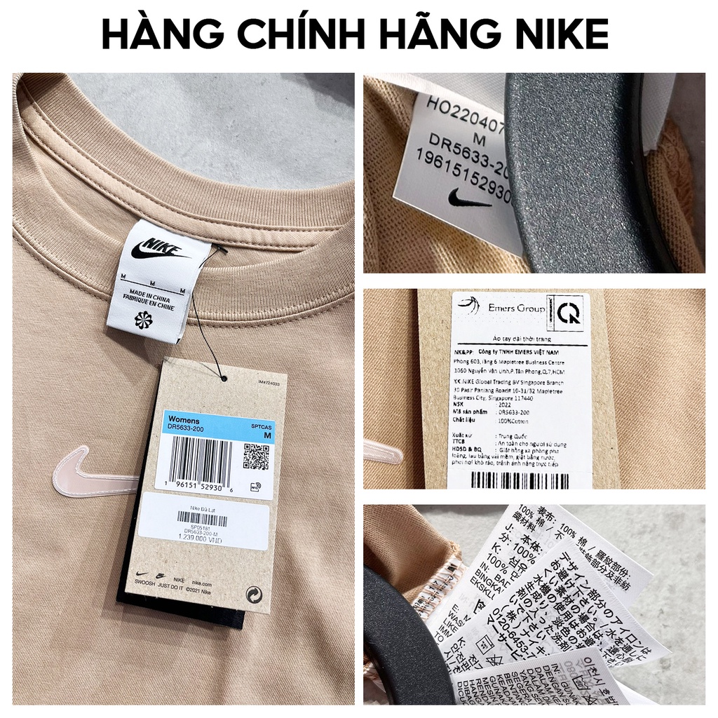 Áo Thun Tay Dài Lifestyle Nữ Nike DR5633-200 Vải cotton co giãn, mềm, thấm hút tốt