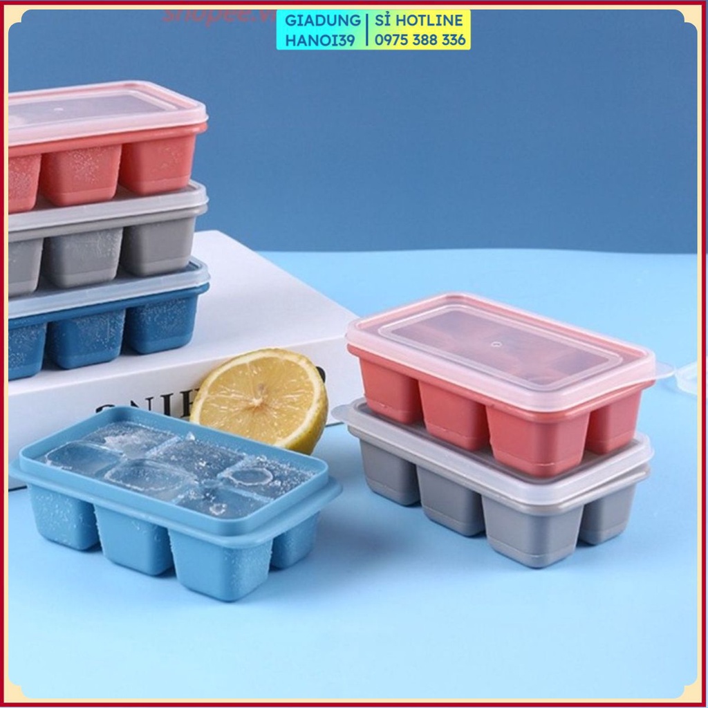 (Cao Cấp) Khay Đá, Khuôn Đá, Khuôn Làm Thạch Vỉ 6 Viên Dang Thỏi Có Nắp Đậy An Toàn Tiện Lợi- Khuôn Đá Viên