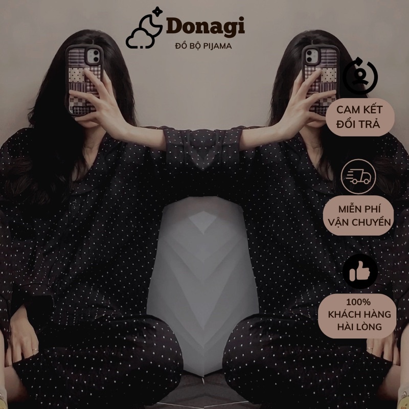 Đồ bộ pyjama DONAGI, đồ ngủ pijama dài tay form rộng phong cách Hàn Quốc Freesize