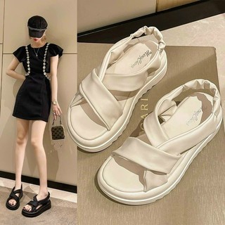 Sandal quai chéo da lì đế cao 5p - chân khách mỏng đạt lùi 1sz