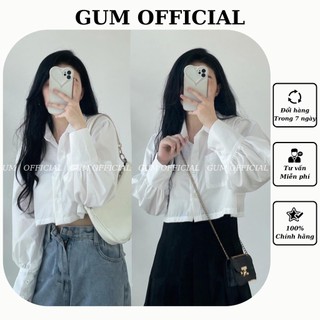 Áo sơ mi croptop nữ tay dài dáng rộng GUM OFFICIAL, Áo sơ mi trắng croptop nữ tay dài tay phồng