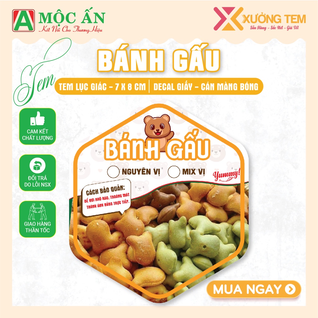 Tem Dán, Nhãn Sản Phẩm Bánh - Hàng Sẵn, Tem Cán Bóng, Sắc Nét - Giá Tốt Tại Xưởng In Tem Nhãn