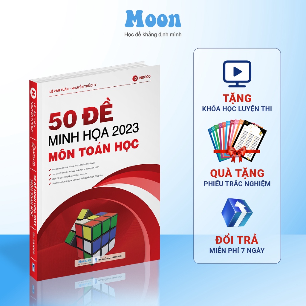 Sách bộ đề minh họa môn toán ôn thi THPT quốc gia bản 2023 Moonbook, luyện đề thi đại học toán lớp 12