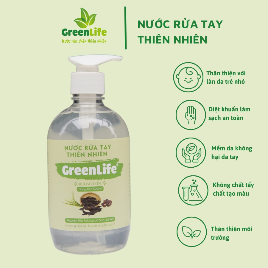 Nước Rửa Tay Thiên Nhiên GREENLIFE Làm Sạch Và Diệt Khuẩn Hiệu Quả, Không Khô Da Tay Thân Thiện Với Làn Da Trẻ Nhỏ