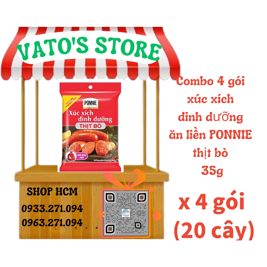 Thùng 20 bịch xúc xích dinh dưỡng ăn liền PONNIE bò 35g / Combo 4 bịch xúc xích dinh dưỡng ăn liền PONNIE bò 35g
