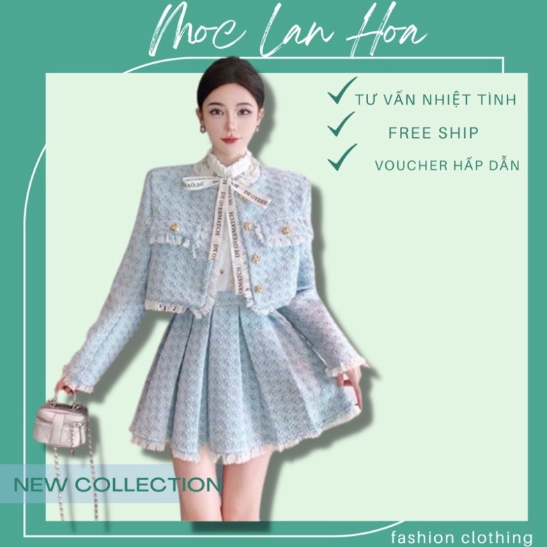 (MocLan.Hoa) Áo khoác dạ tweed + chan vay nữ mùa thu đông phong cách Hàn Quốc | BigBuy360 - bigbuy360.vn