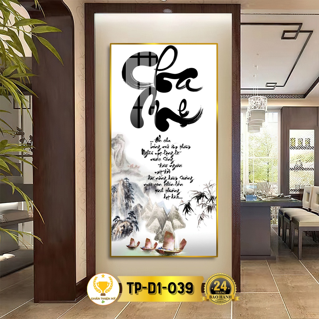 Tranh Treo Tường Decor Chữ Cha Mẹ Thư Pháp Tráng Gương CHÂN THIỆN MỸ, Quà Tặng Mẹ, Trang Trí Phòng TP-D1-039