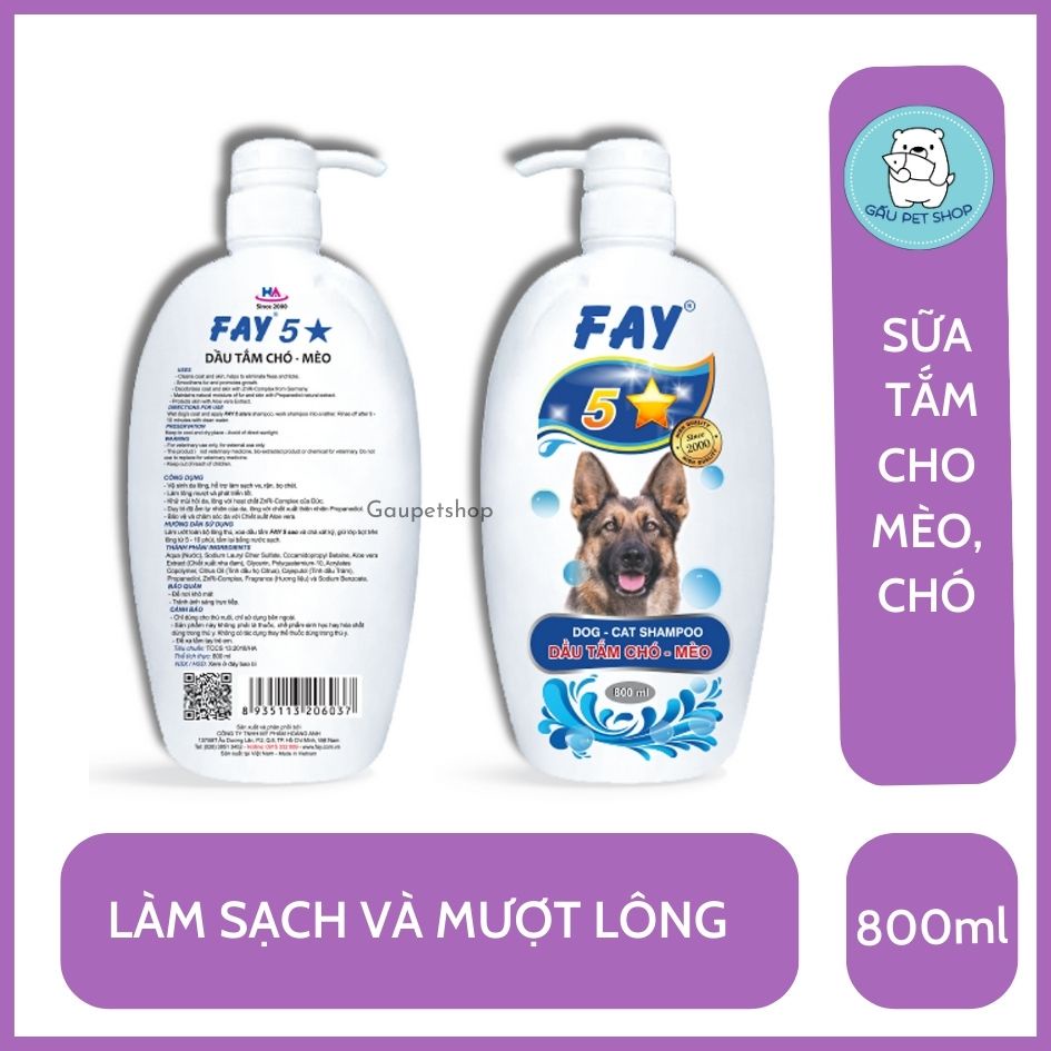 Sữa tắm chó - mèo FAY 5 sao sạch ve, bọ chét, giúp lông mềm mượt – Gau.petshop
