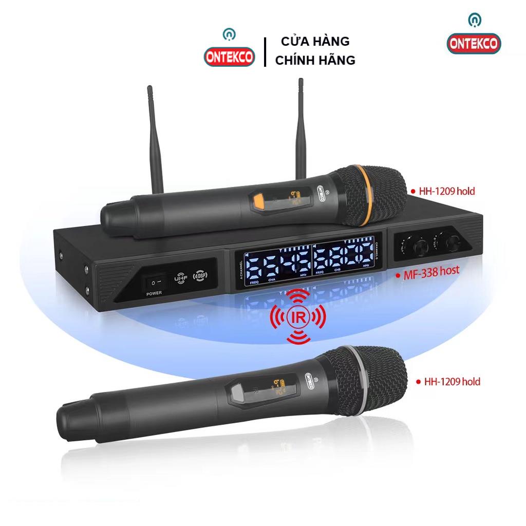 Micro không dây ONTEKCO MF338 đen cao cấp đa năng dùng cho mọi loại loa kéo, amply sóng UHF