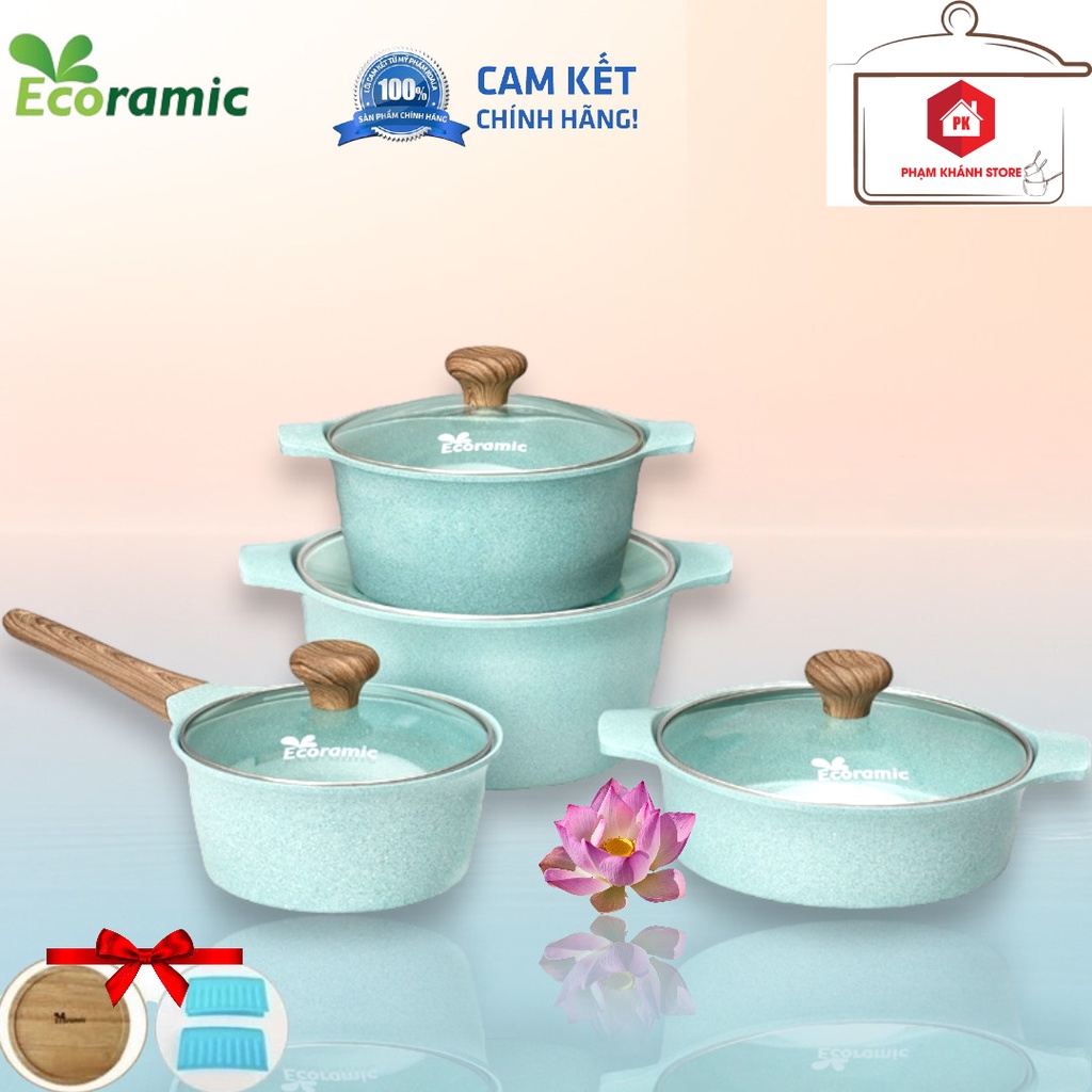 Bộ 4 Nồi Ecoramic Platinum Đáy Từ Siêu Bền Cao Cấp